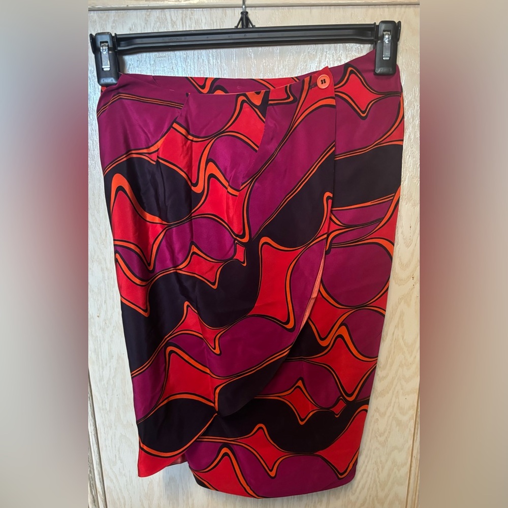 Vintage Max Mara 100%‎ Silk Wrap Skirt Size 8 Asymmetrical Orange Pink Italian